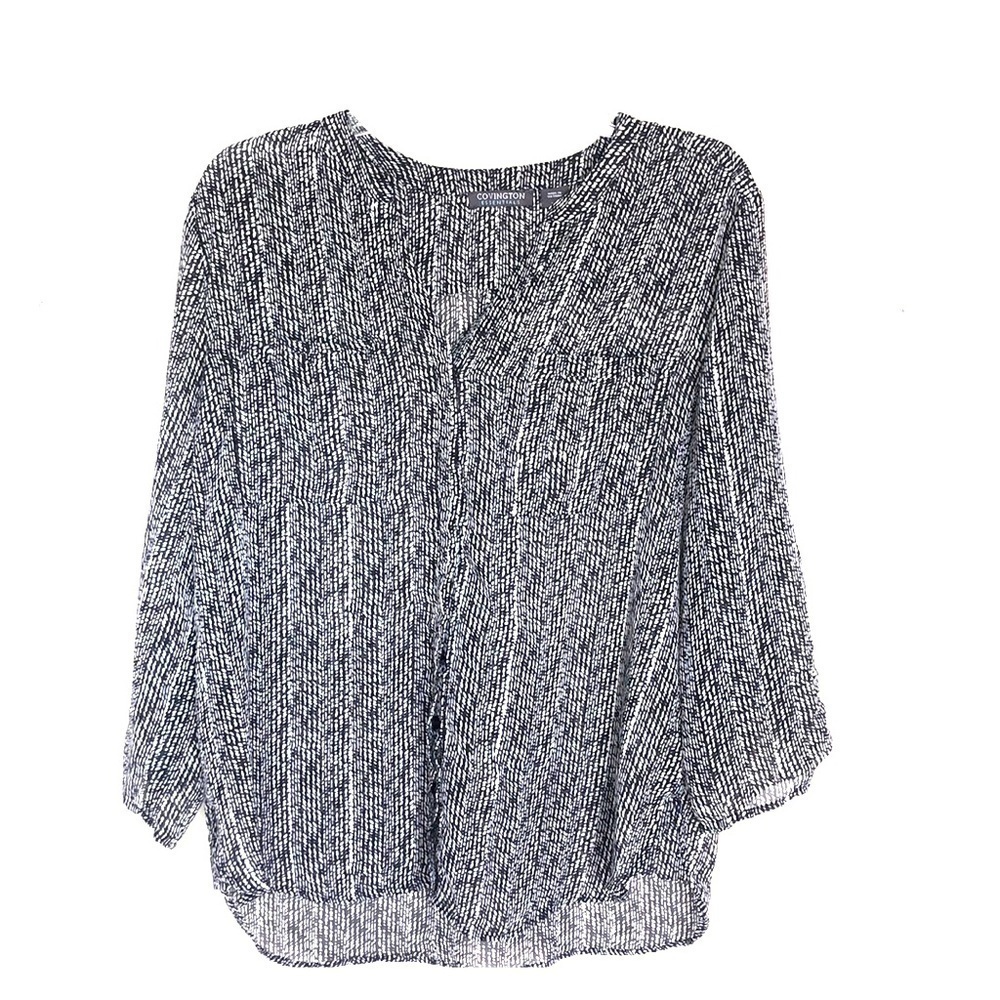 2/$15 Covington Essentials - Black Gray Long Sleeve Blouse Size L Button Front